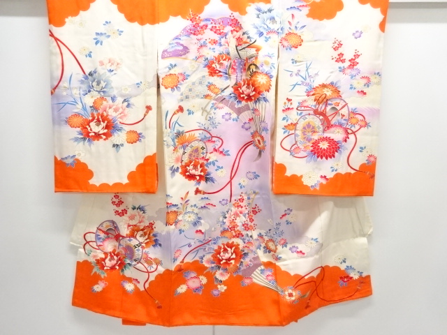 JAPANESE KIMONO / ANTIQUE KIMONO / GOSHOGURUMA PATTERN A FAN